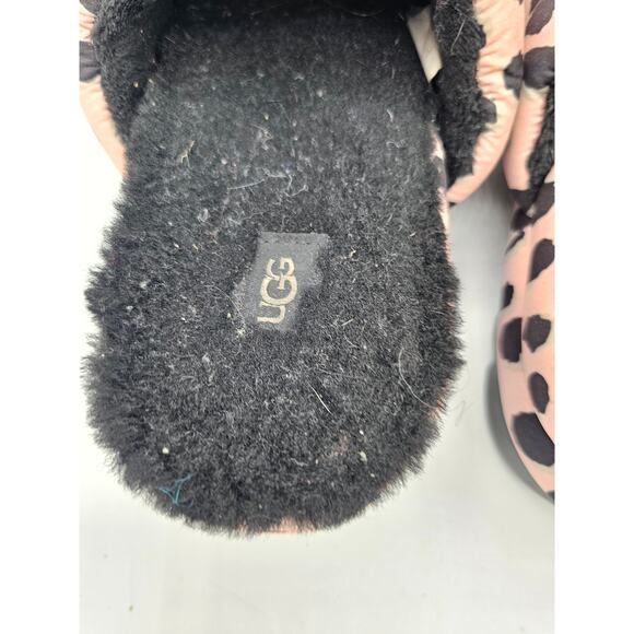 UGG Womens Maxi Slide Cheetah Print Pink Scallop With Faux Fur Size 10 - Picture 3 of 4